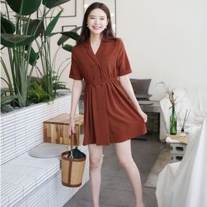 Double-Breasted Elastic Waistband A-Line Dress